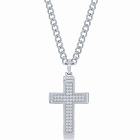 Men's Necklace - Stainless Steel Polished CZ Cross | SL-7086