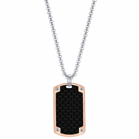 Men's Necklace - Stainless Steel Rose Gold with Black Carbon Fiber | SL-7141