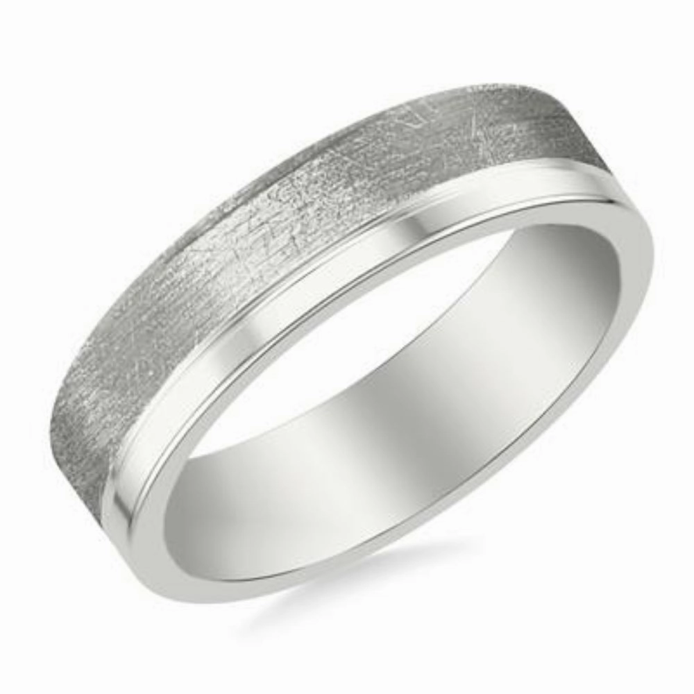 Men's Platinum 6mm Wedding Band with Crystaline and Polished Finishes