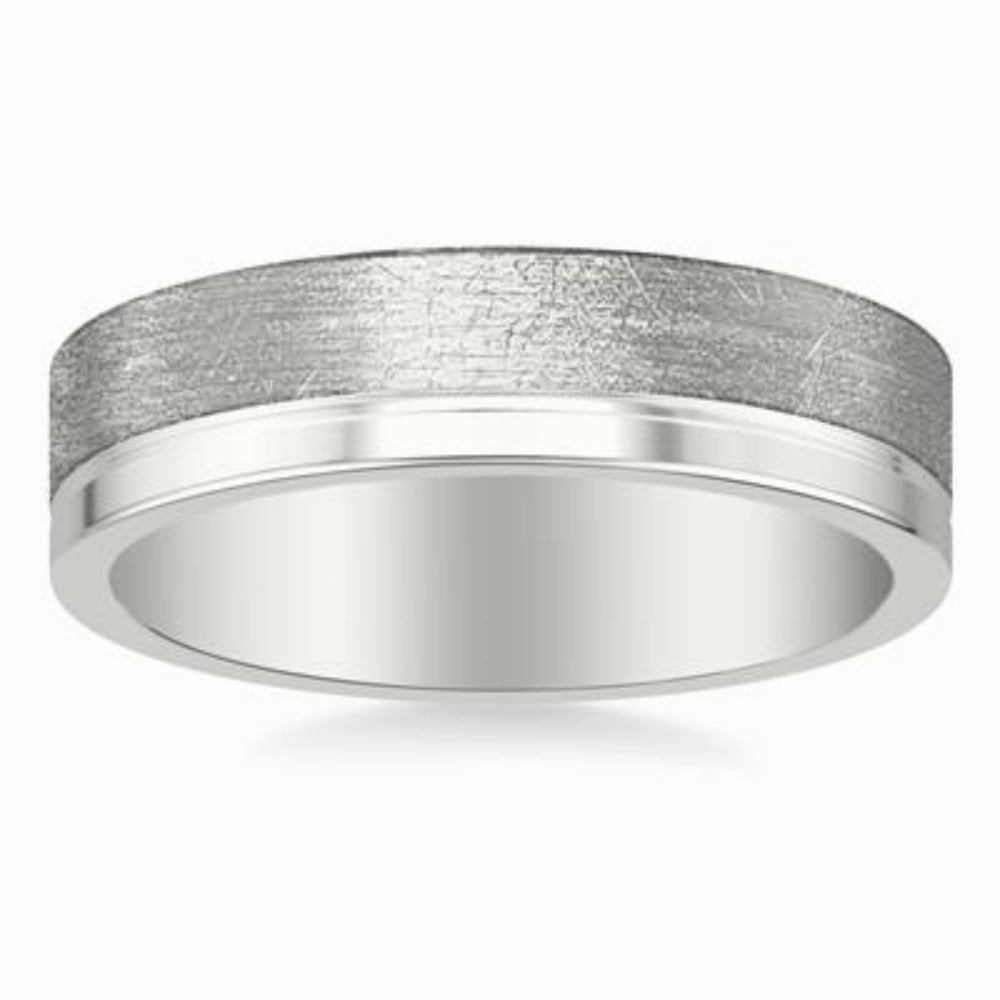 Men's Platinum 6mm Wedding Band with Crystaline and Polished Finishes