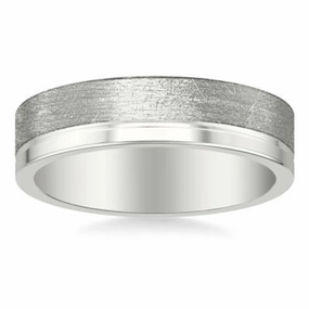 Men's Platinum 6mm Wedding Band with Crystaline and Polished Finishes