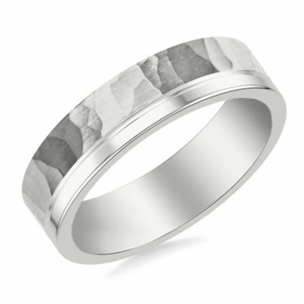 Men's Platinum 6mm Wedding Band with Hammer and Polished Finish