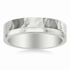 Men's Platinum 6mm Wedding Band with Hammer and Polished Finish