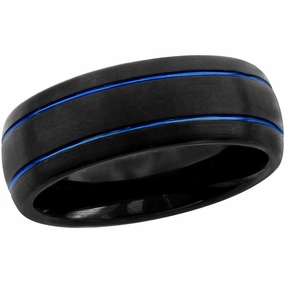 Men's Ring - Black and Blue Double Stripe Tungsten, Size 9 | SW-2086-9
