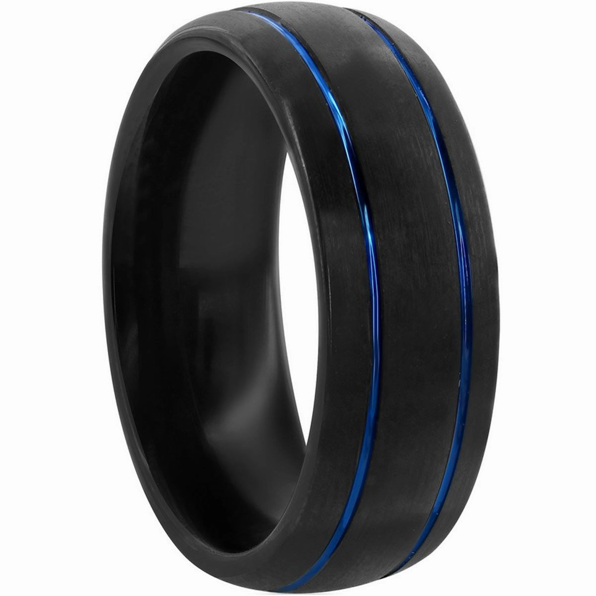 Men's Ring - Black and Blue Double Stripe Tungsten, Size 9 | SW-2086-9