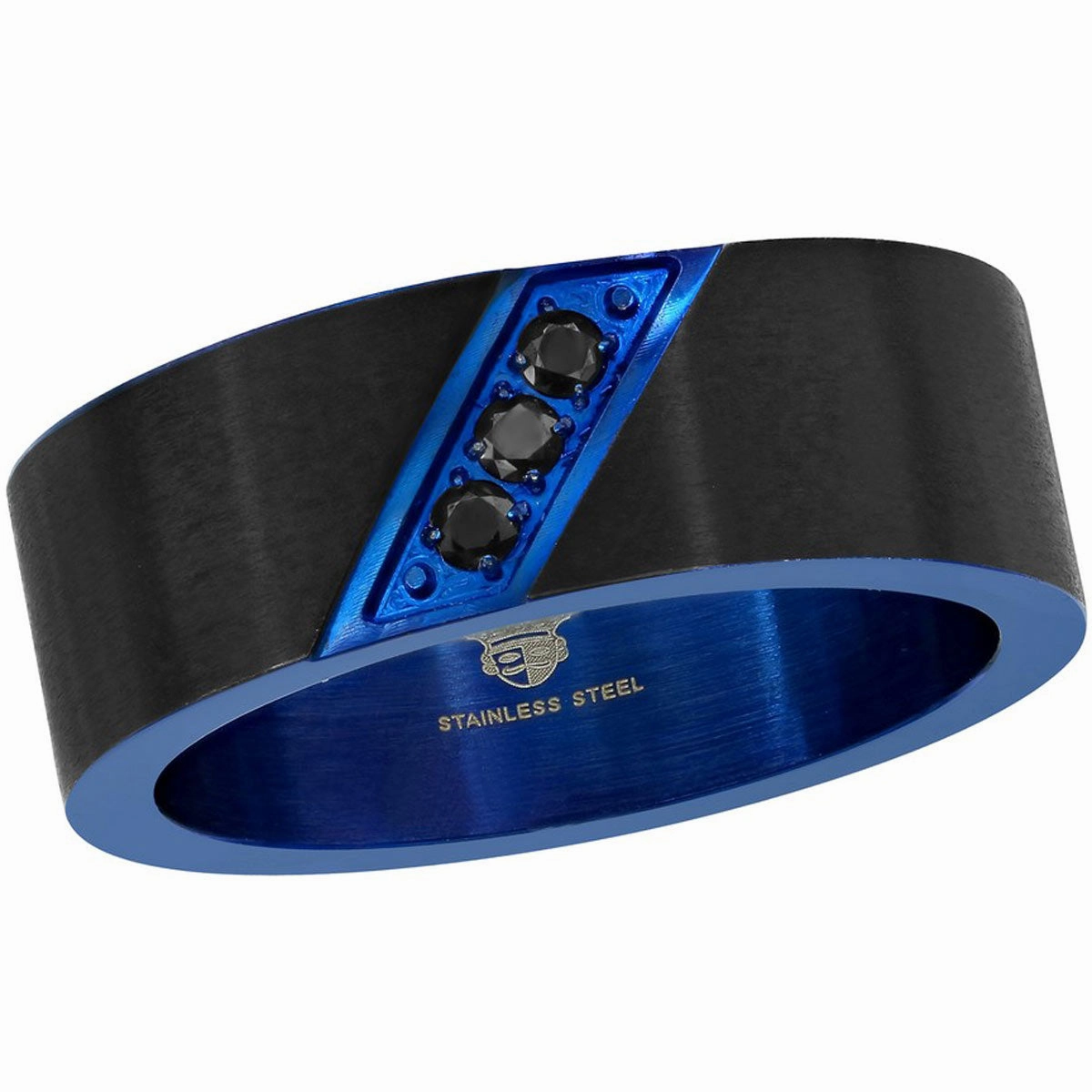 Men's Ring - Black and Blue Stainless Steel with CZ, Size 9 | SW-2084-9