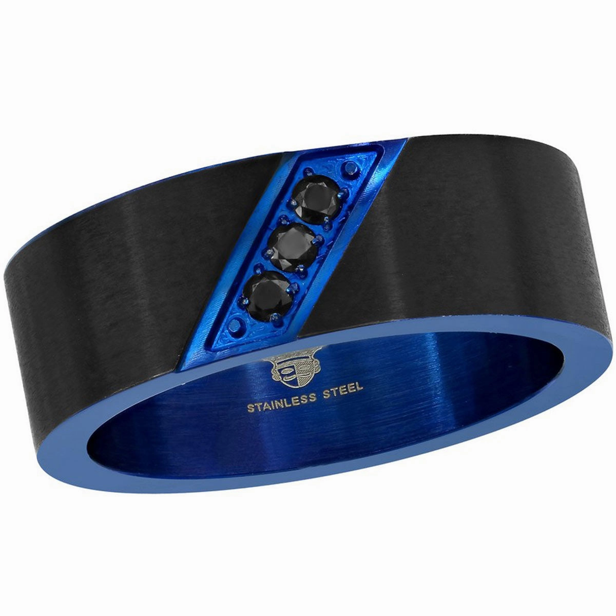Men's Ring - Black and Blue Stainless Steel with CZ, Size 9 | SW-2084-9