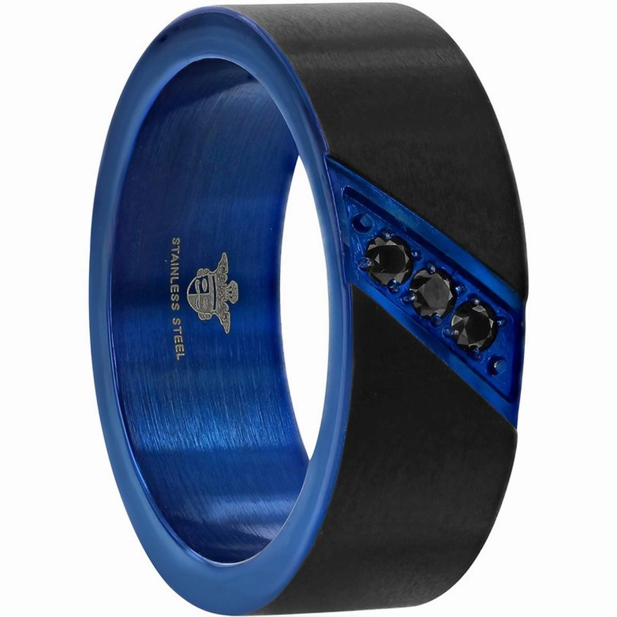 Men's Ring - Black and Blue Stainless Steel with CZ, Size 9 | SW-2084-9