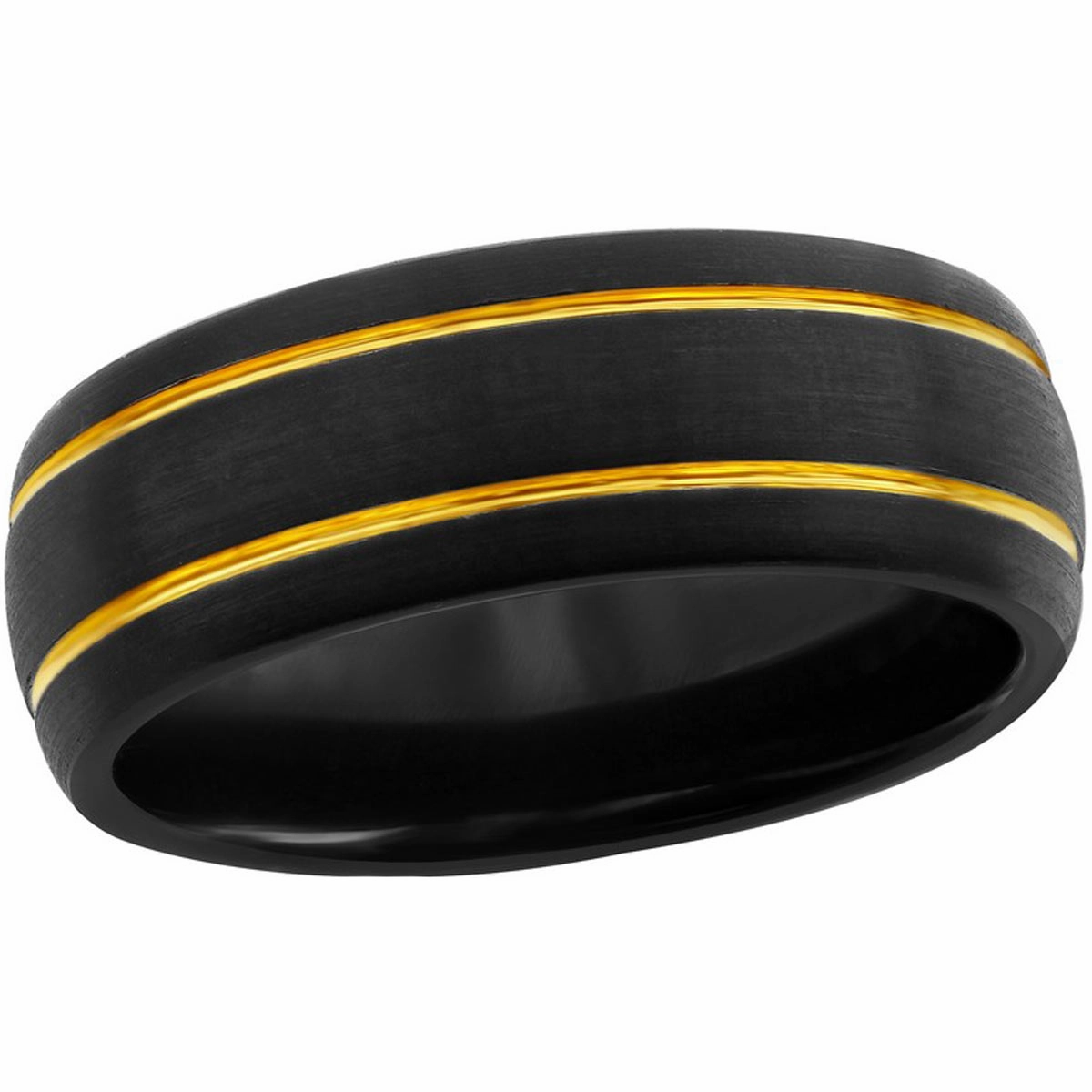 Men's Ring - Black and Gold Double Stripe Tungsten, Size 9 | SW-2101-9