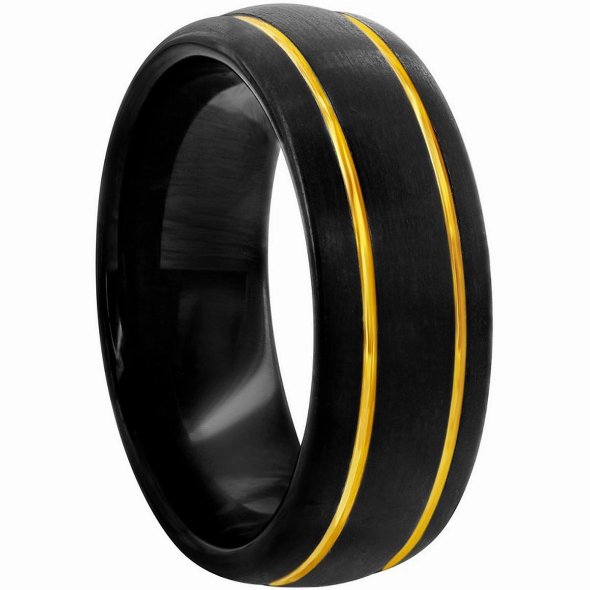 Men's Ring - Black and Gold Double Stripe Tungsten, Size 9 | SW-2101-9