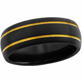 Men's Ring - Black and Gold Double Stripe Tungsten, Size 9 | SW-2101-9