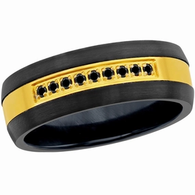 Men's Ring - Black and Gold with Black CZ Tungsten, Size 9 | SW-2120-9