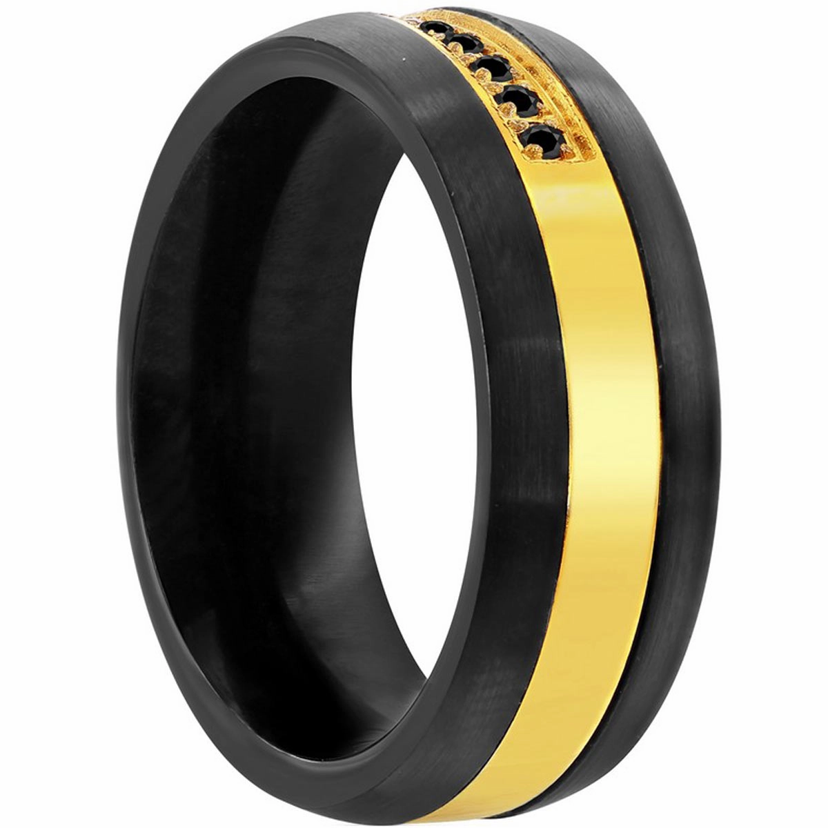 Men's Ring - Black and Gold with Black CZ Tungsten, Size 9 | SW-2120-9