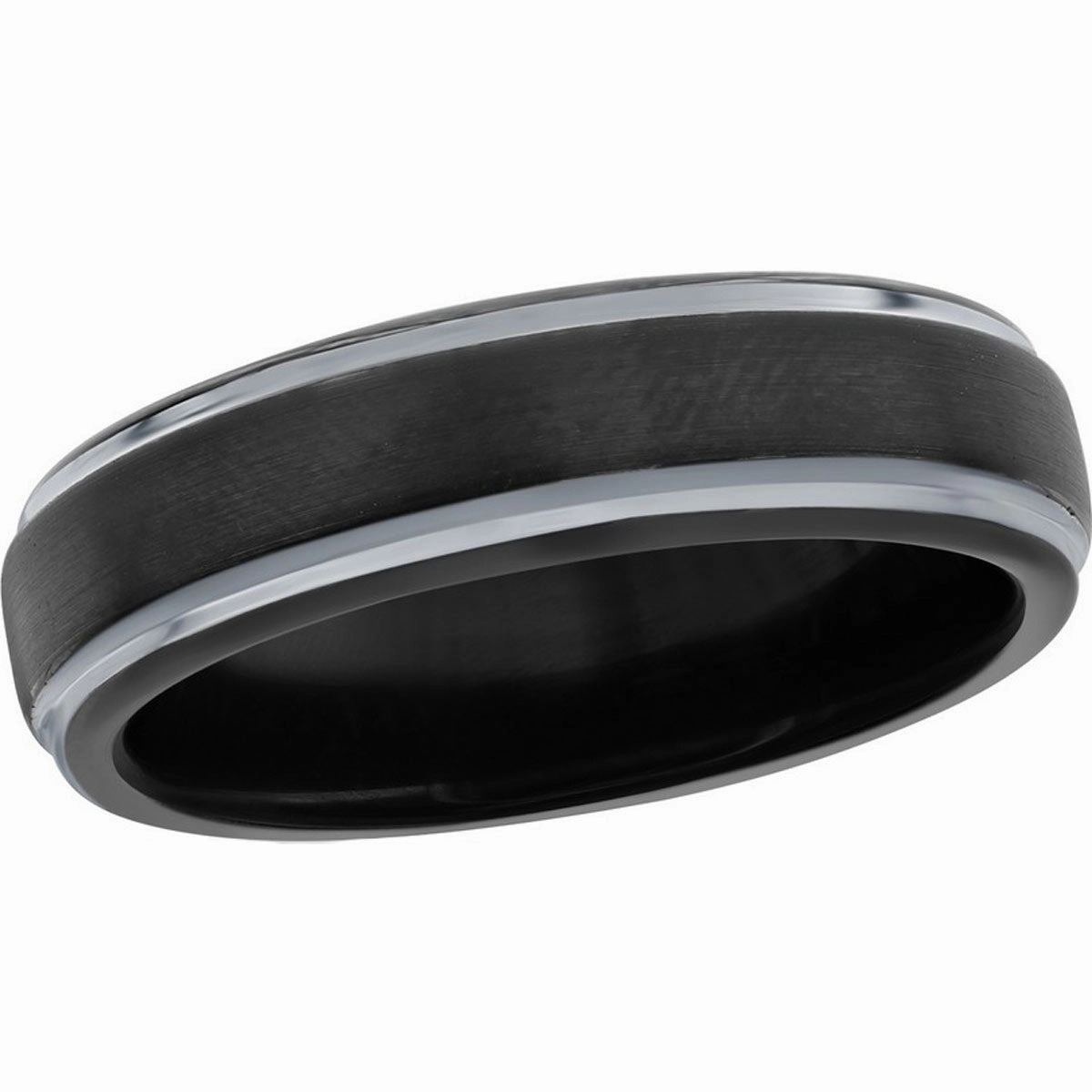 Men's Ring - Black and Silver Plated 6mm Tungsten, Size 13 | SW-2118-13