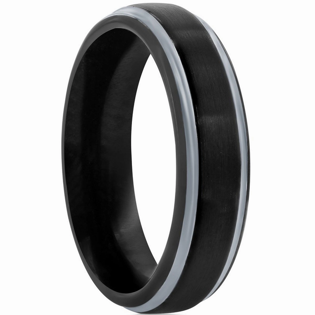 Men's Ring - Black and Silver Plated 6mm Tungsten, Size 13 | SW-2118-13