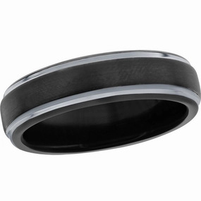 Men's Ring - Black and Silver Plated 6mm Tungsten, Size 13 | SW-2118-13