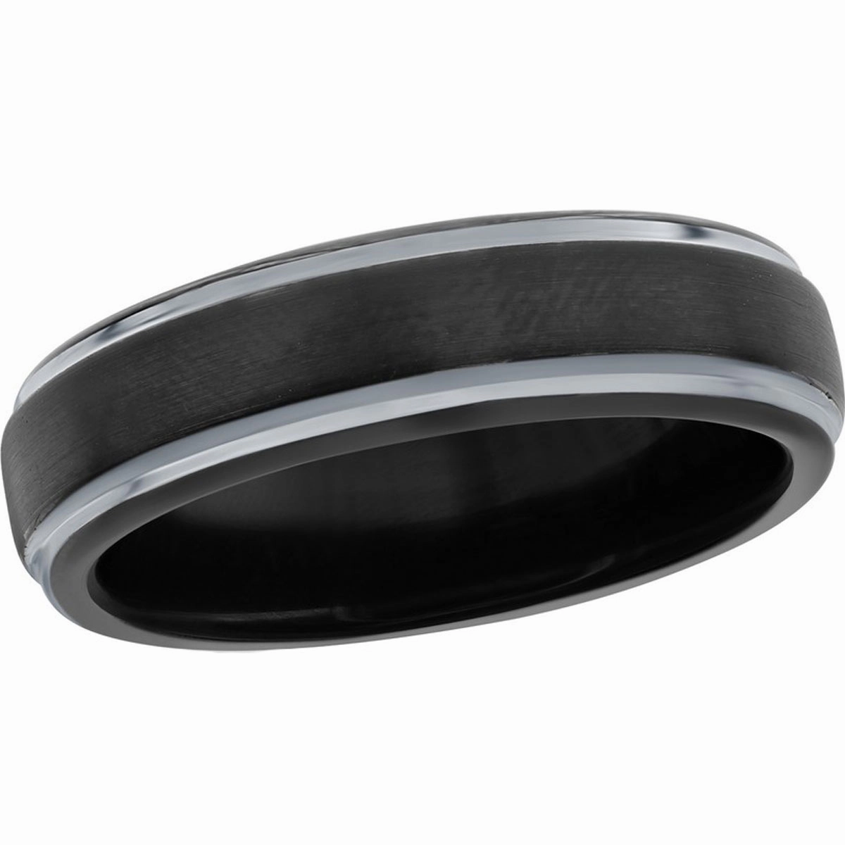 Men's Ring - Black and Silver Plated 6mm Tungsten, Size 13 | SW-2118-13