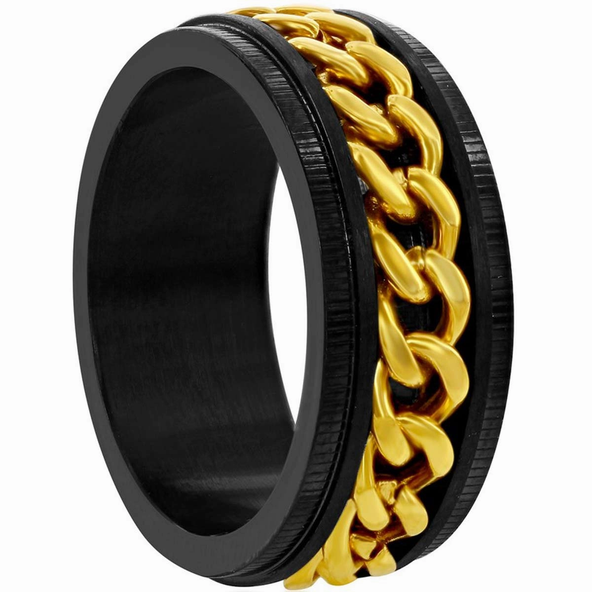 Men's Ring - Black/Gold Stainless Steel Curb Link, Size 11 | SW-2090-11