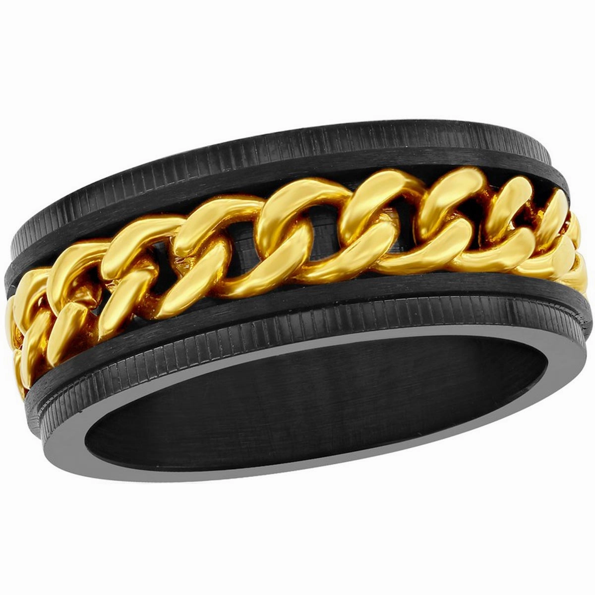 Men's Ring - Black/Gold Stainless Steel Curb Link, Size 11 | SW-2090-11