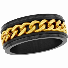 Men's Ring - Black/Gold Stainless Steel Curb Link, Size 11 | SW-2090-11