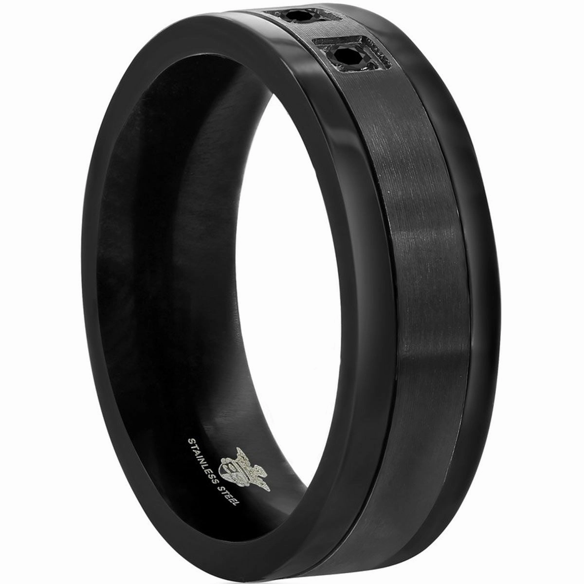 Men's Ring - Black Plated Stainless Steel CZ Band, Size 9 | SW-2106-9