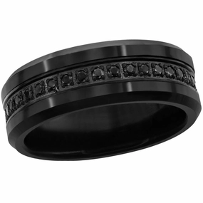 Men's Ring - Black Rhodium and CZ Eternity Tungsten, Size 9 | SW-2082-9