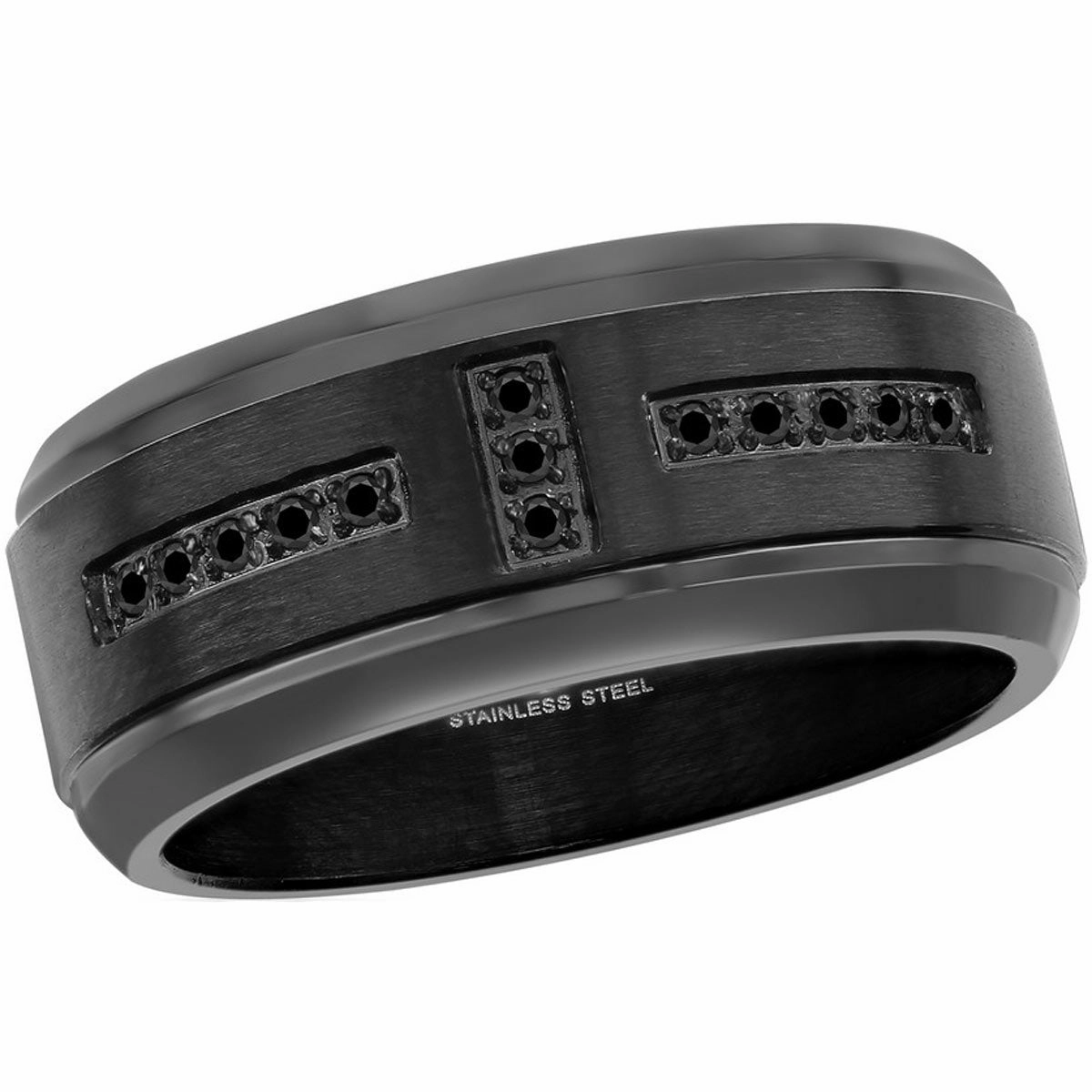 Men's Ring - Black Stainless Steel and Black CZ Band, Size 9 | SW-2107-9