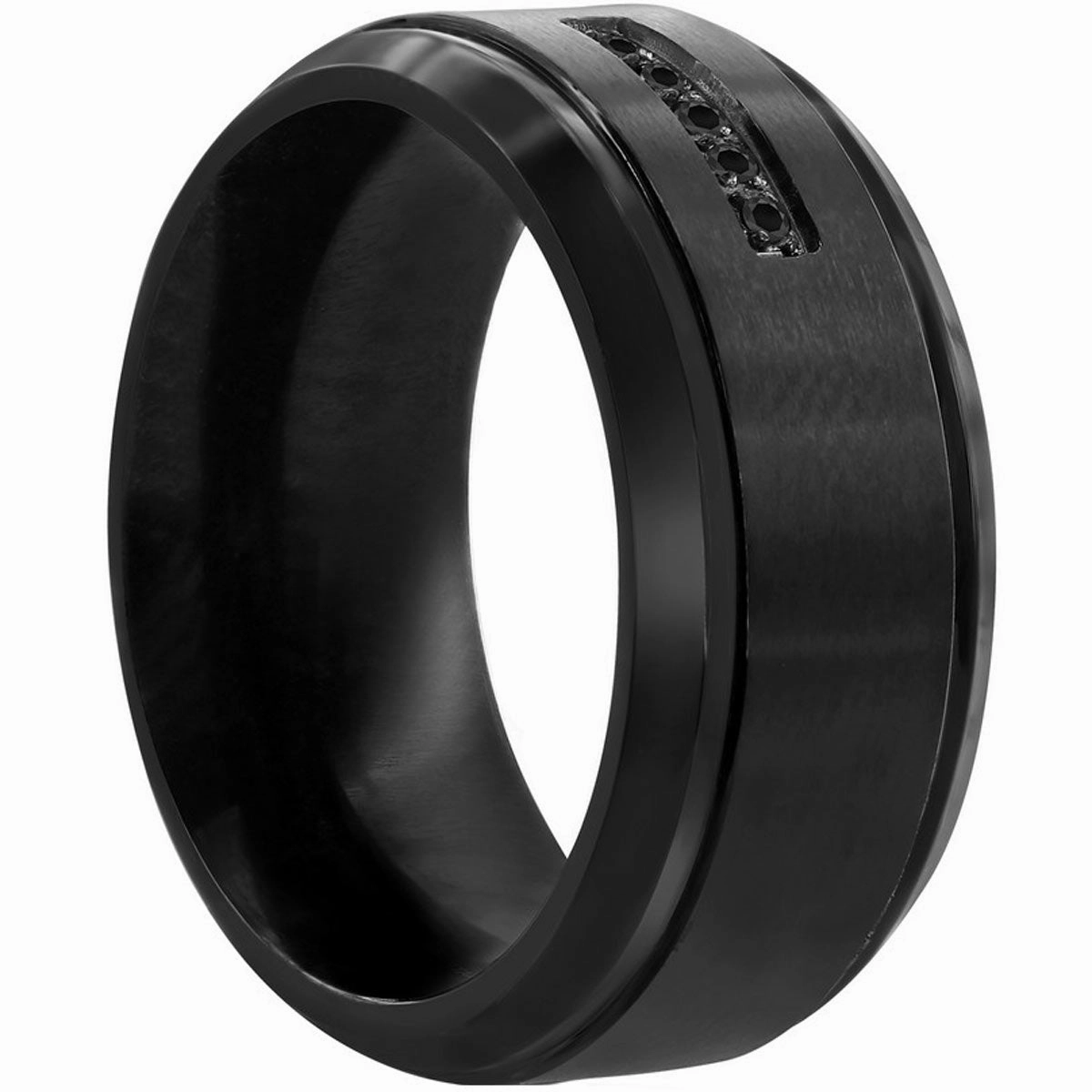Men's Ring - Black Stainless Steel and Black CZ Band, Size 9 | SW-2107-9