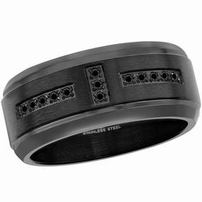 Men's Ring - Black Stainless Steel and Black CZ Band, Size 9 | SW-2107-9