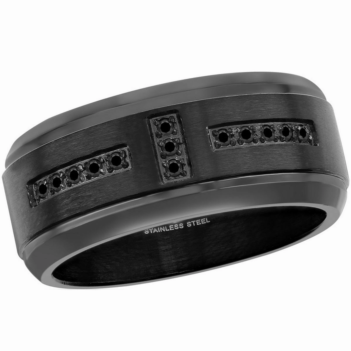 Men's Ring - Black Stainless Steel and Black CZ Band, Size 9 | SW-2107-9