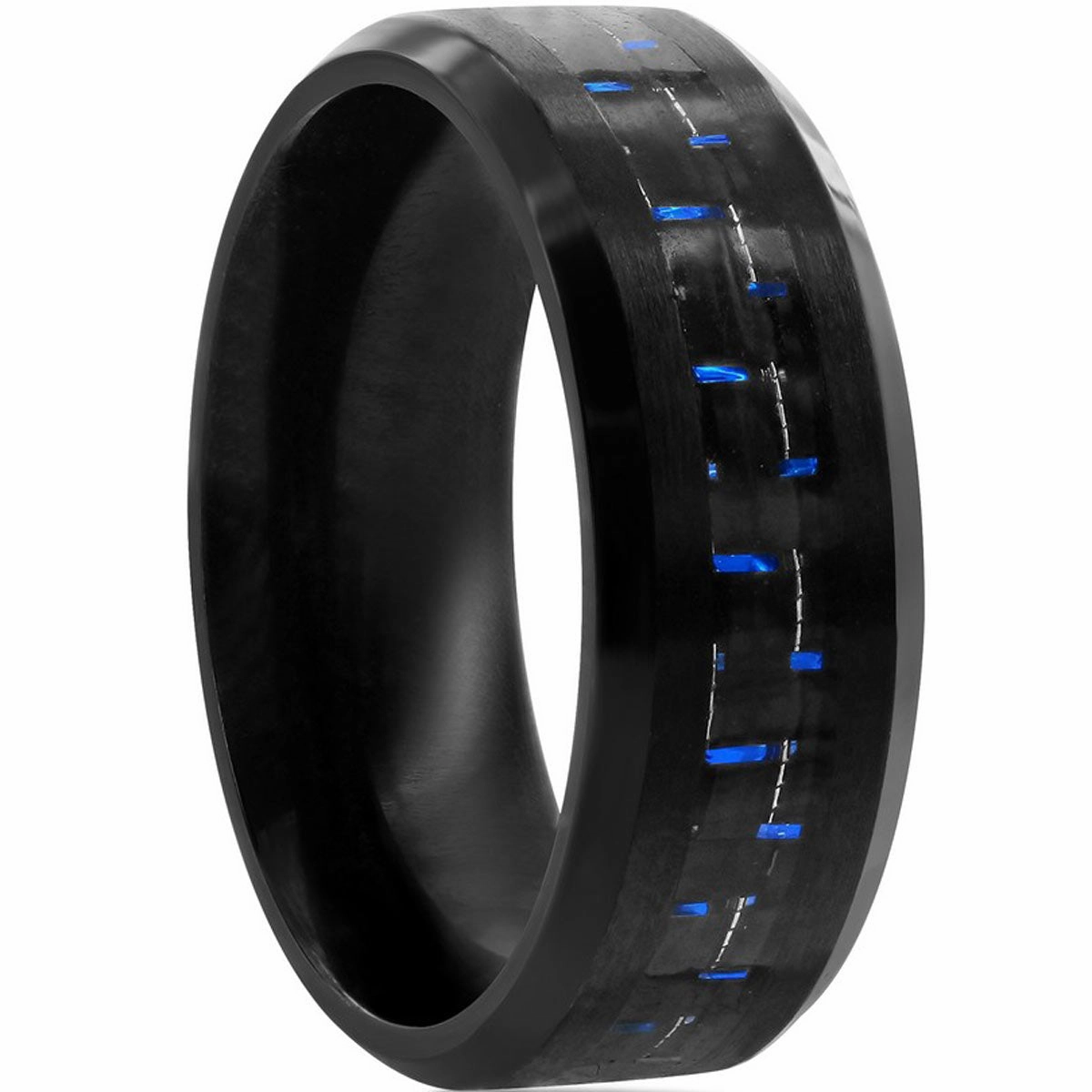 Men's Ring - Black Stainless Steel and Blue Carbon Fiber, Size 9 | SW-2096-9