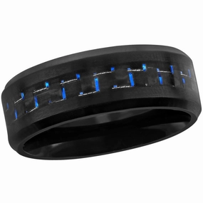 Men's Ring - Black Stainless Steel and Blue Carbon Fiber, Size 9 | SW-2096-9