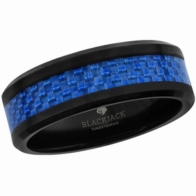 Men's Ring - Black Tungsten with Blue Carbon Fiber, Size 13 | SW-2123-13