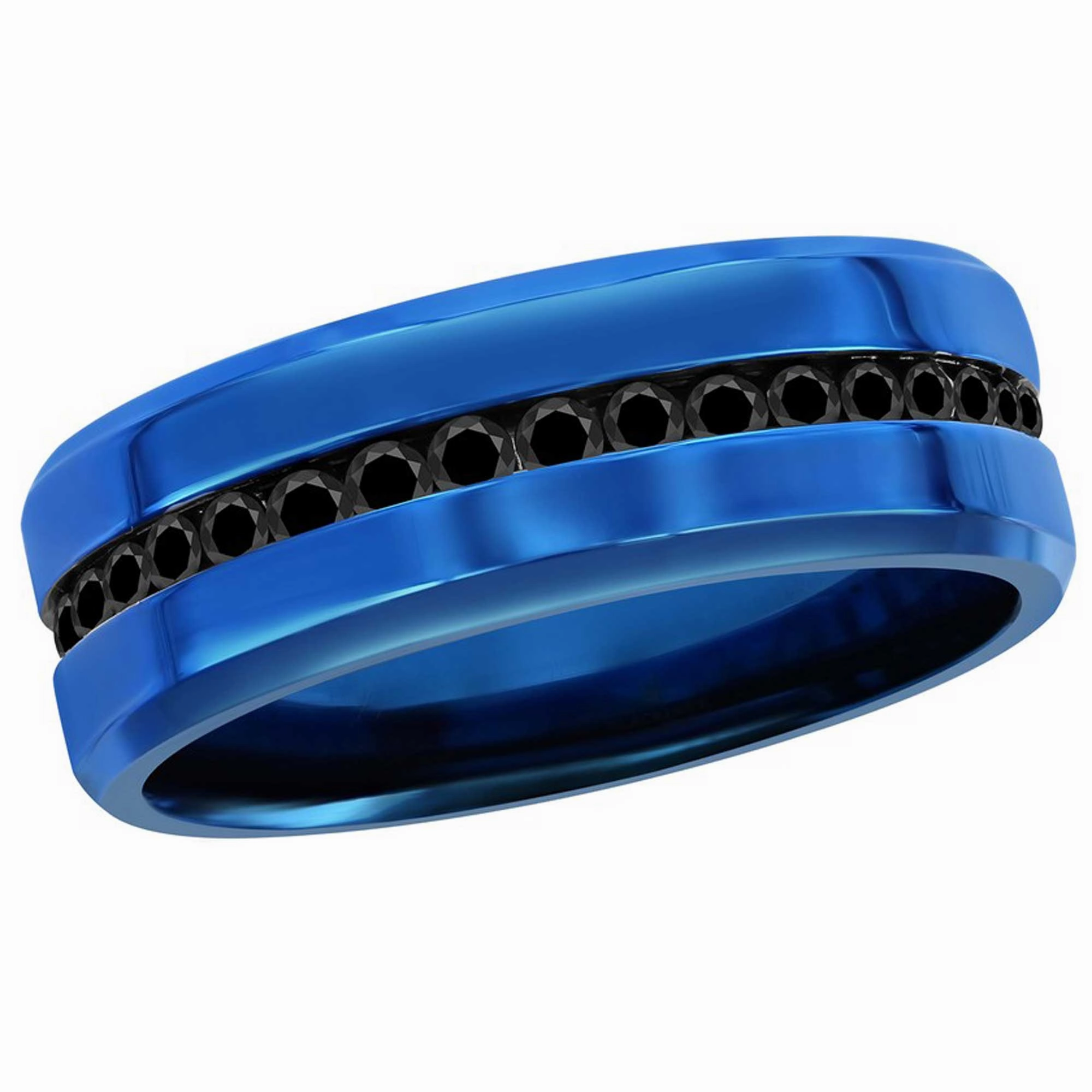 Men's Ring - Blue Stainless Steel with Black CZ Band, Size 11 | SW-2113-11