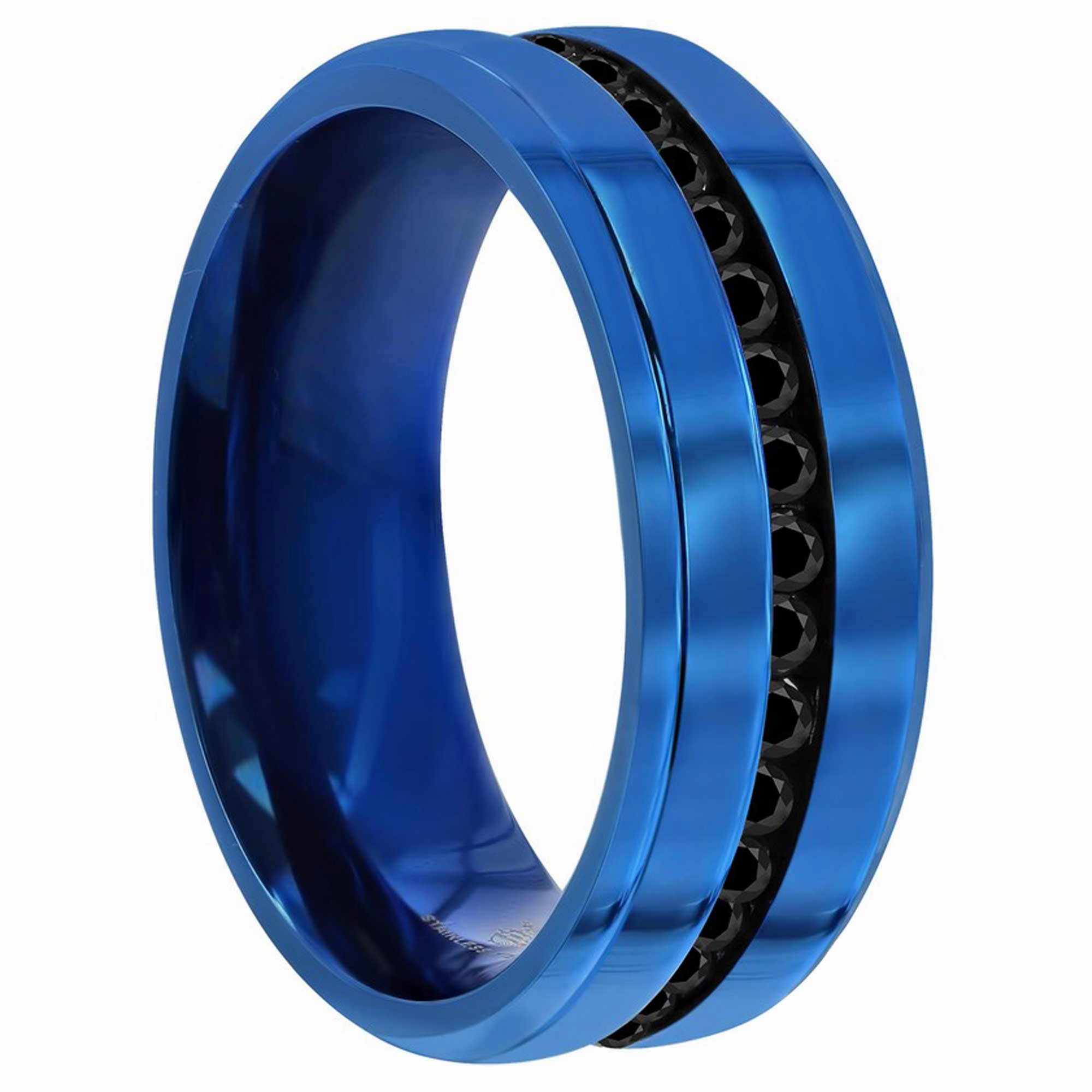 Men's Ring - Blue Stainless Steel with Black CZ Band, Size 11 | SW-2113-11