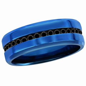 Men's Ring - Blue Stainless Steel with Black CZ Band, Size 11 | SW-2113-11