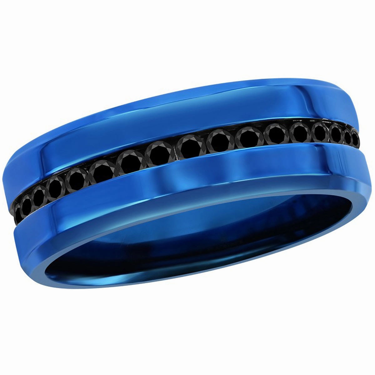 Men's Ring - Blue Stainless Steel with Black CZ Band, Size 11 | SW-2113-11