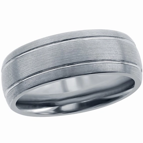 Men's Ring - Brushed Silver Double Stripe Tungsten, Size 9 | SW-2071-9