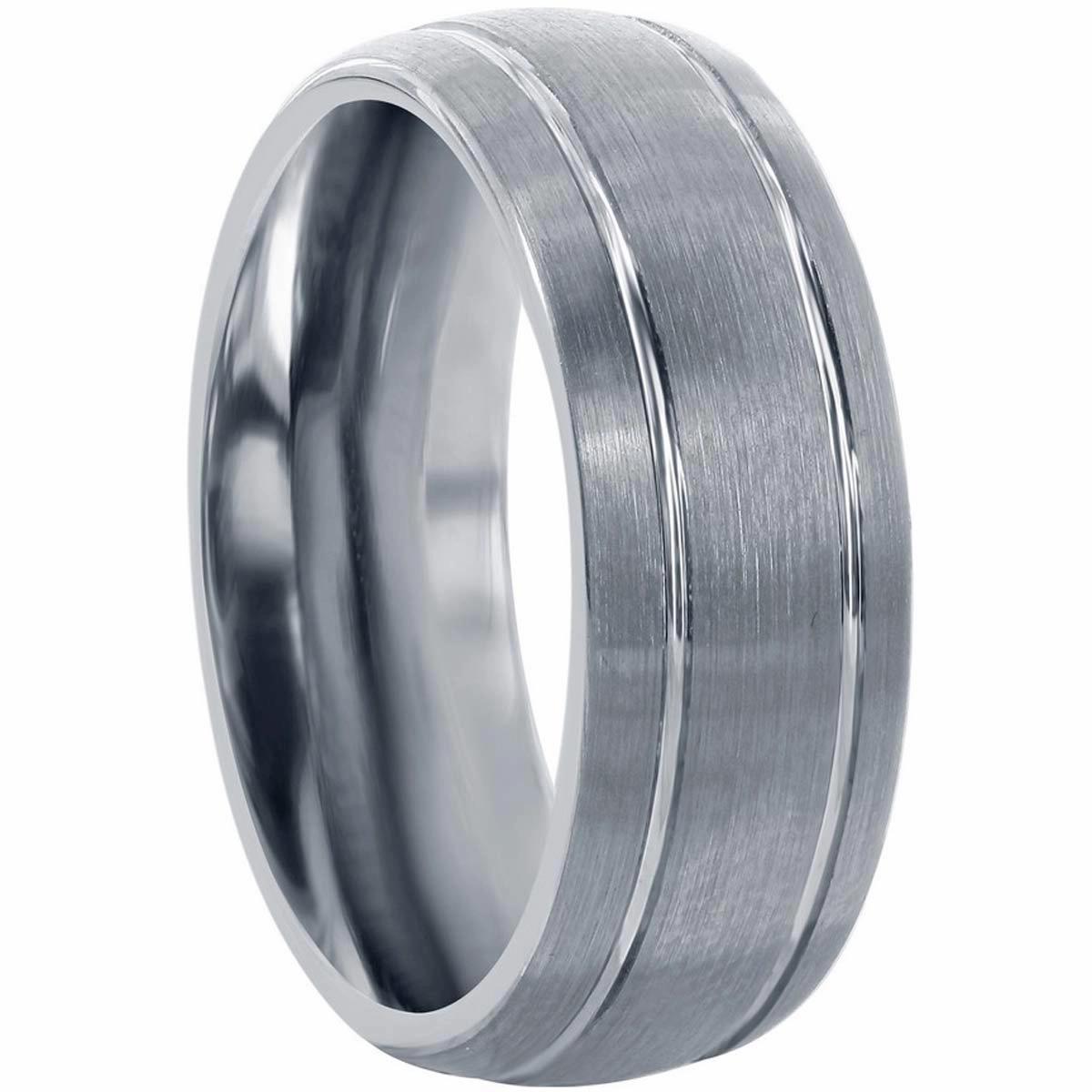 Men's Ring - Brushed Silver Double Stripe Tungsten, Size 9 | SW-2071-9