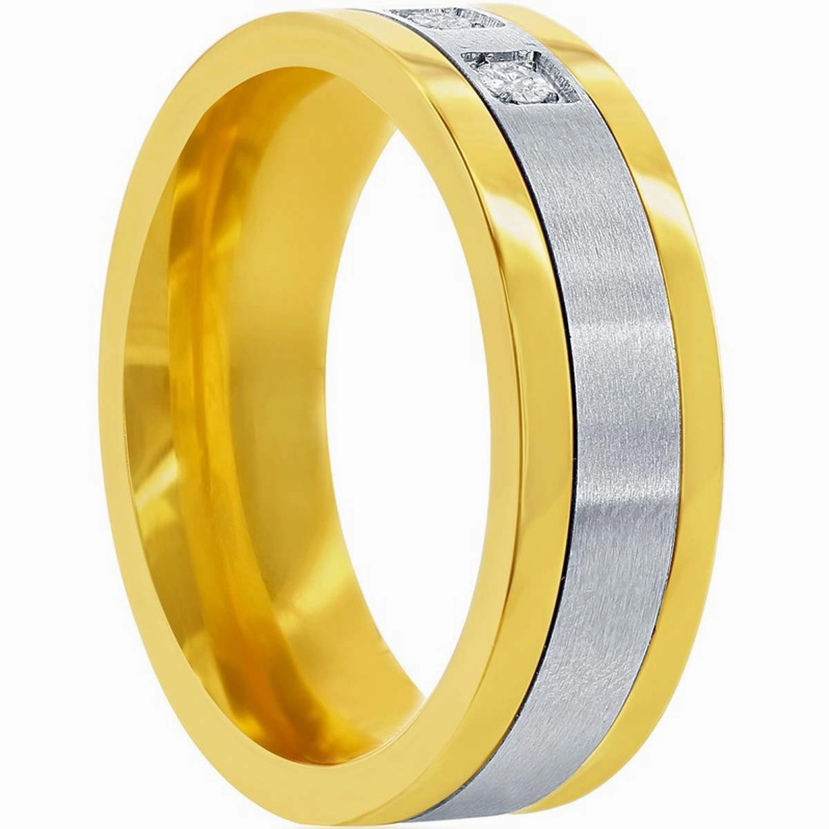 Men's Ring - Gold and Silver Stainless Steel CZ Band, Size 9 | SW-2105-9