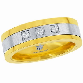 Men's Ring - Gold and Silver Stainless Steel CZ Band, Size 9 | SW-2105-9