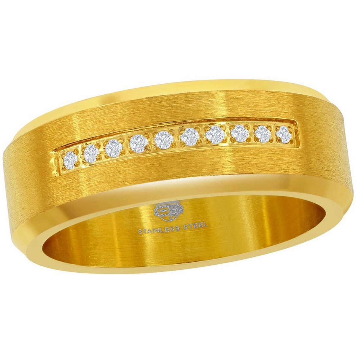 Men's Ring - Gold Plated Stainless Steel CZ Stripe, Size 9 | SW-2097-9