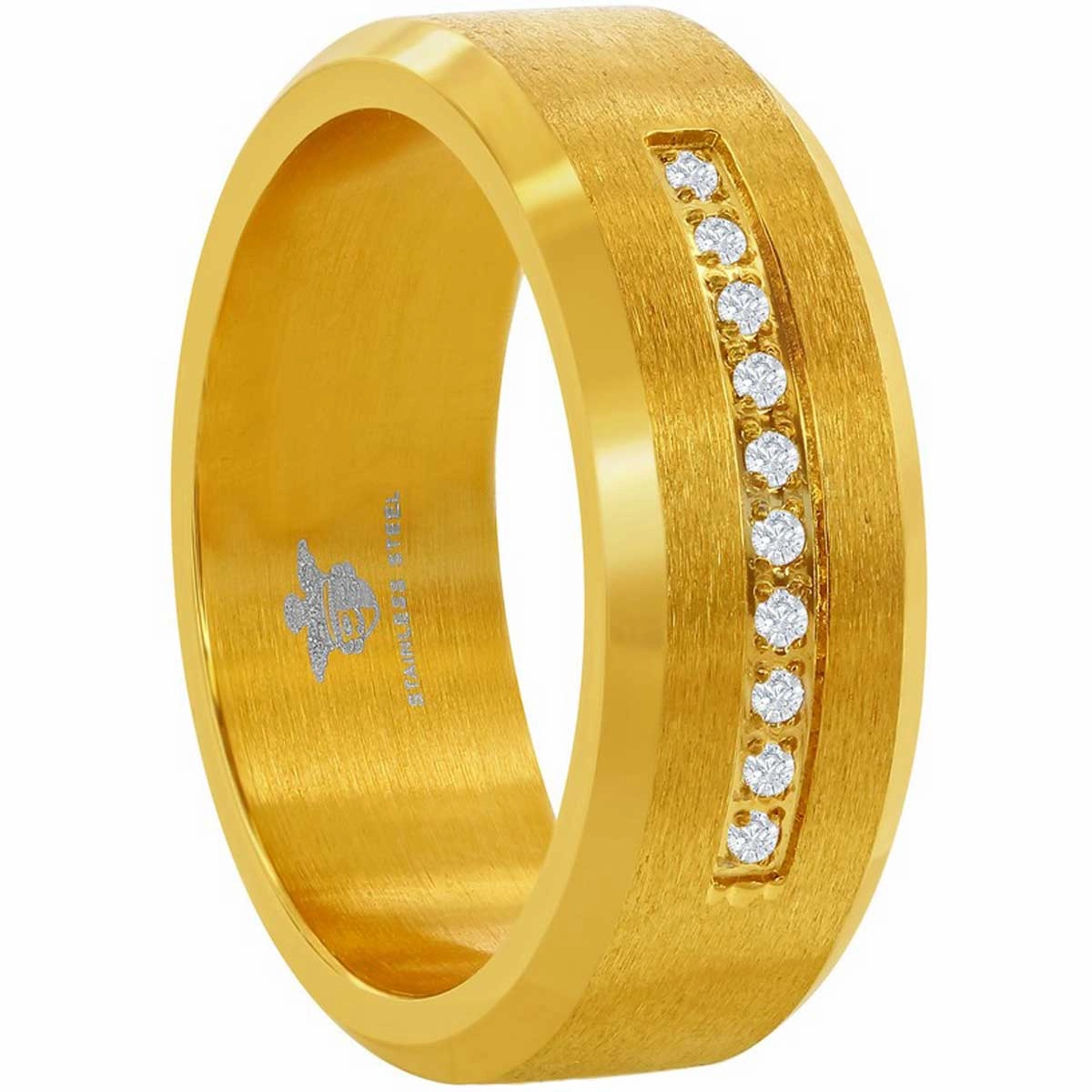 Men's Ring - Gold Plated Stainless Steel CZ Stripe, Size 9 | SW-2097-9