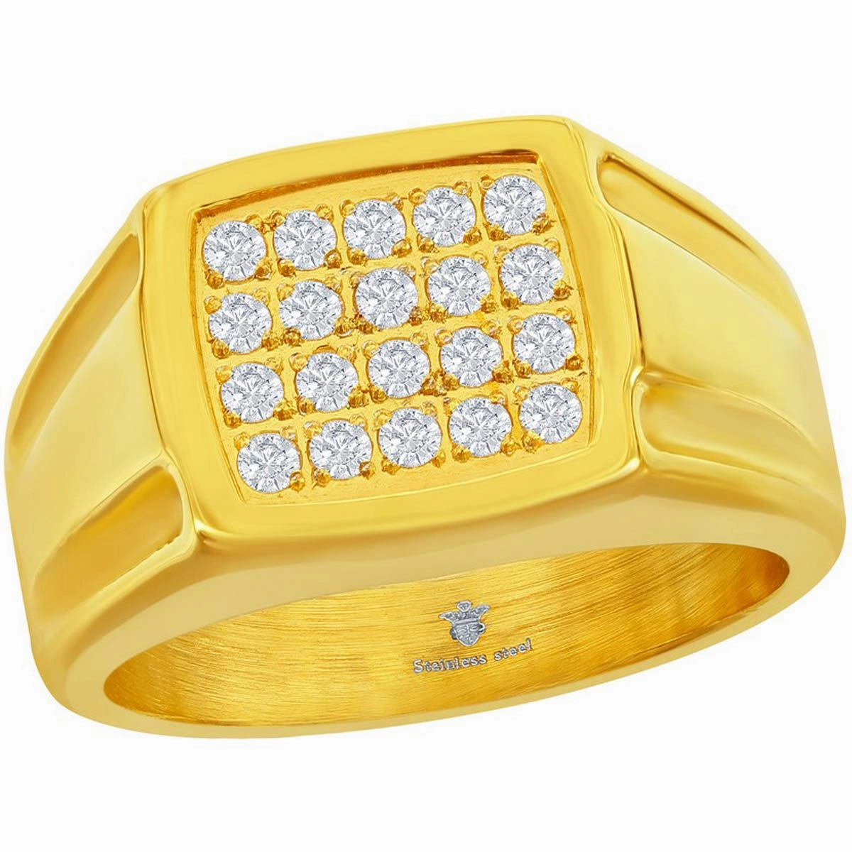 Men's Ring - Gold Stainless Steel Square White CZ, Size 13 | SW-2103-13