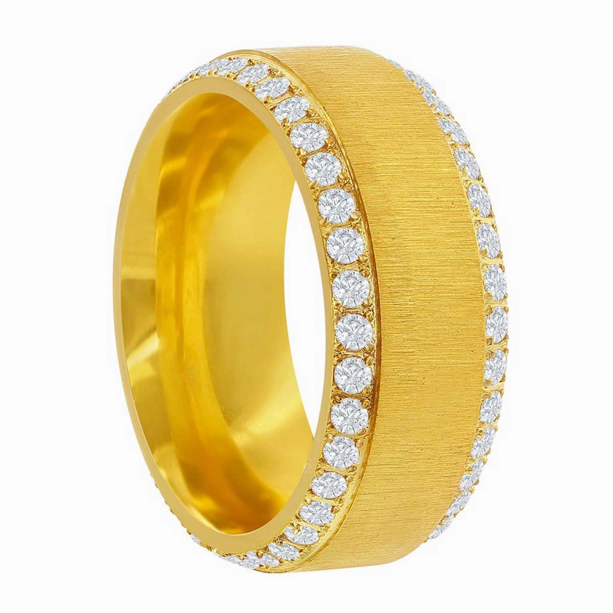 Men's Ring - Gold Steel Double Row CZ Eternity Band, Size 9 | SW-2109-9