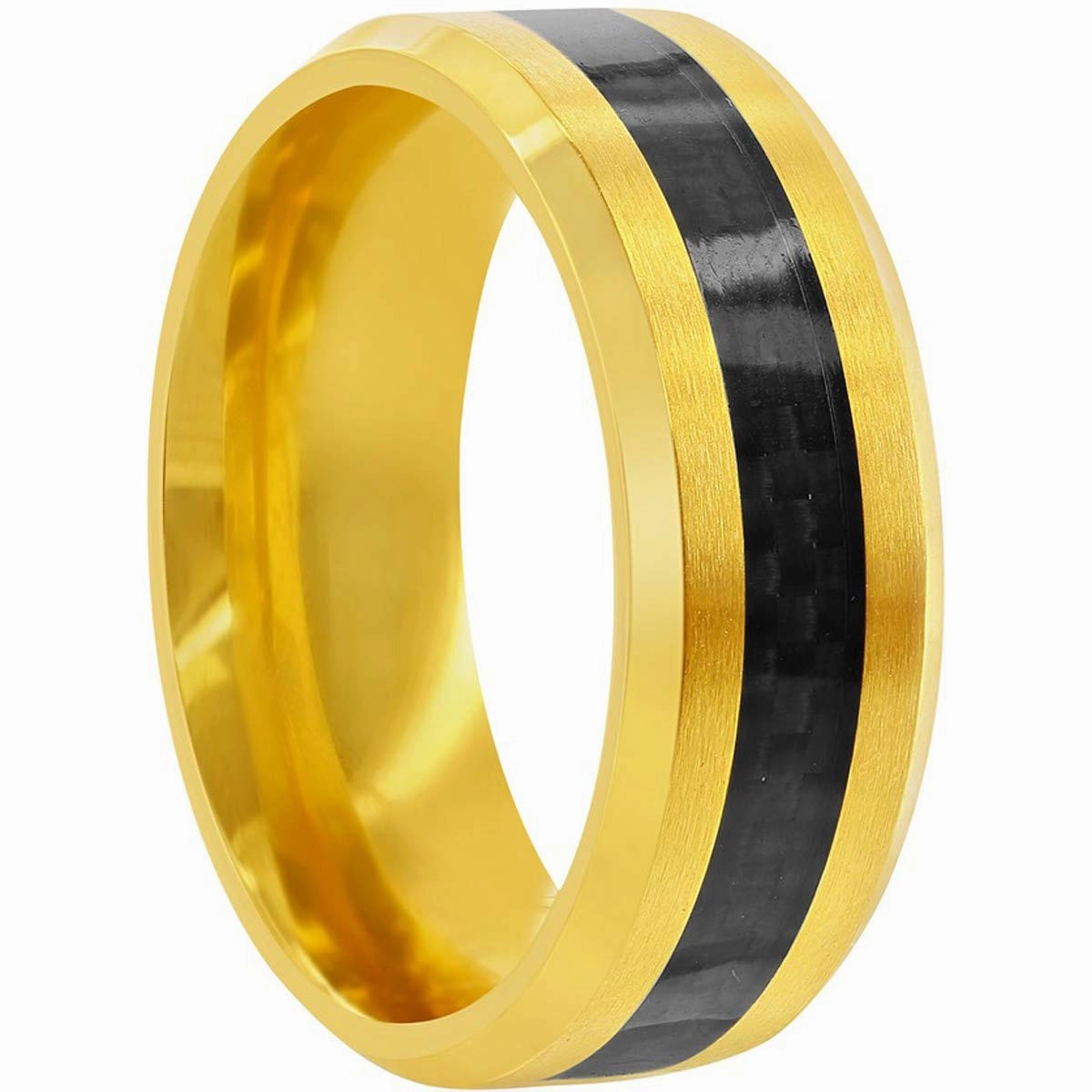 Men's Ring - Gold Tone Steel with Black Carbon Fiber, Size 13 | SW-2115-13