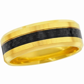 Men's Ring - Gold Tone Steel with Black Carbon Fiber, Size 13 | SW-2115-13