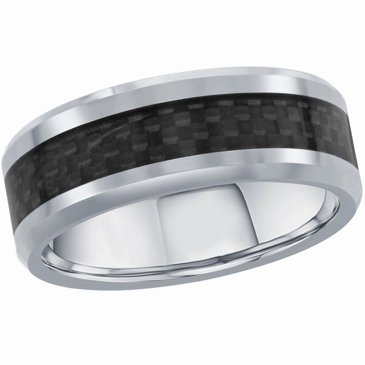 Men's Ring - Silver Tungsten with Black Carbon Fiber, Size 9 | SW-2072-9