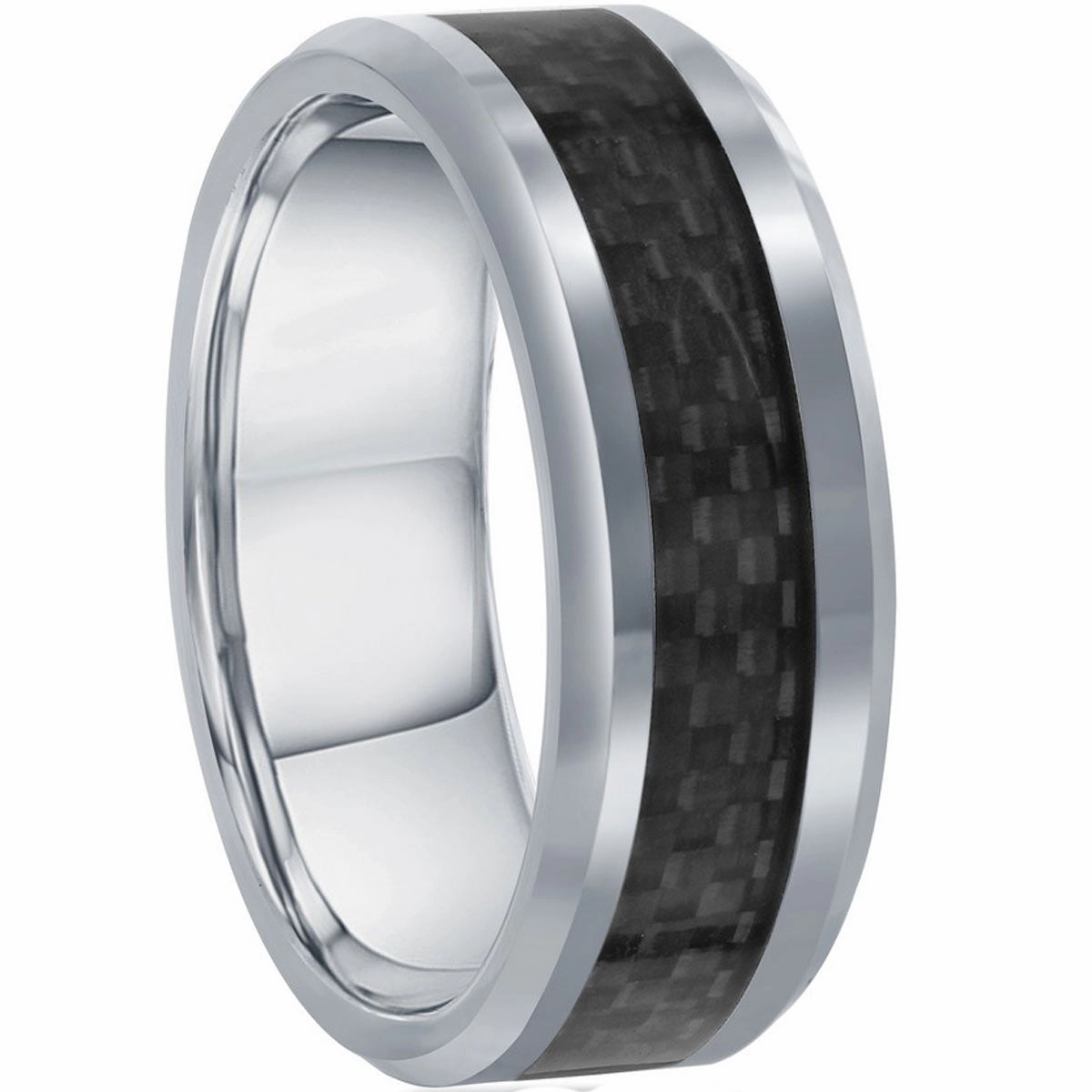 Men's Ring - Silver Tungsten with Black Carbon Fiber, Size 9 | SW-2072-9