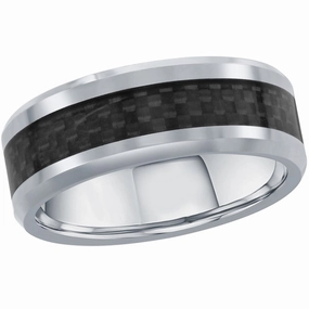 Men's Ring - Silver Tungsten with Black Carbon Fiber, Size 9 | SW-2072-9